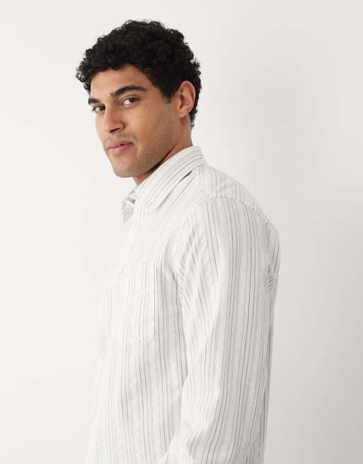 Selected 100% cotton long sleeve seersucker shirt in green stripes, 4 of 5