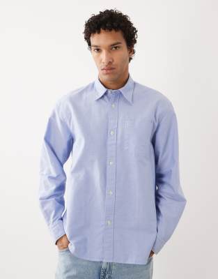 Selected 100% Cotton Long Sleeve Shirt In Blue