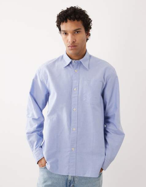 Selected 100% cotton long sleeve shirt in light blue 