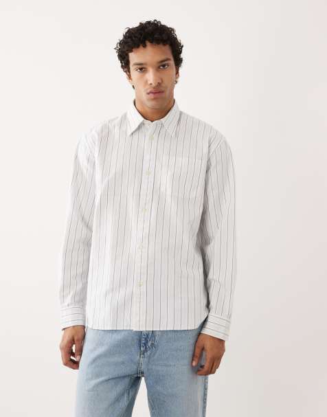 Selected 100% cotton long sleeve shirt in white stripes - view 1