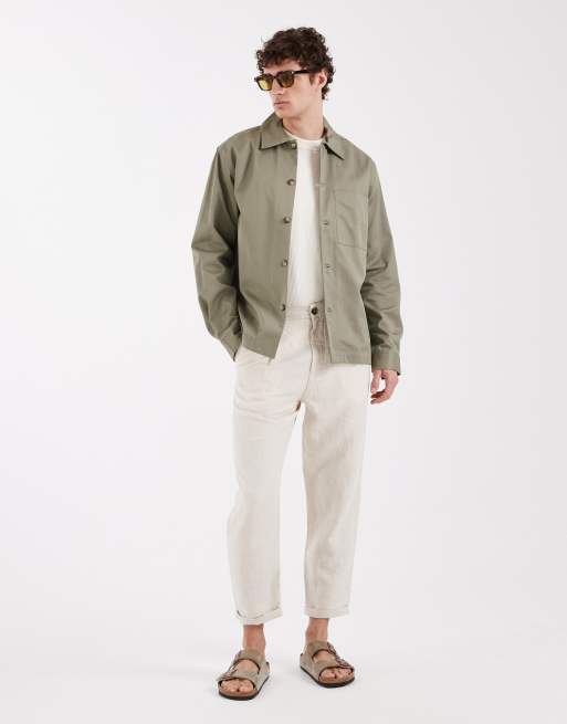 Selected 100% cotton overshirt in khaki , 2 of 5