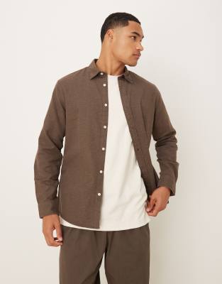 Selected 100% Cotton Oversized Boxy Brushed Shirt In Brown