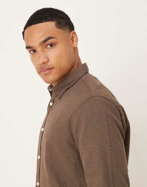 Selected 100% cotton oversized boxy brushed shirt in brown , 4 of 5