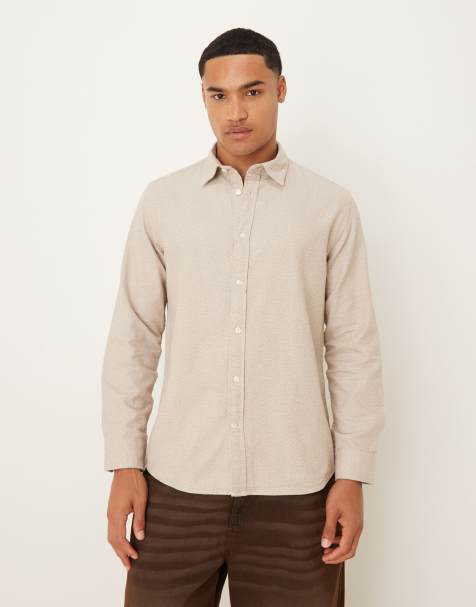 Selected 100% cotton oversized boxy brushed shirt in cream - view 1