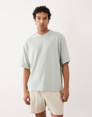 Selected 100 cotton oversized heavyweight 220gsm T-shirt in light green aqua gray 6790₽