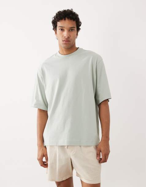 Selected 100% cotton oversized heavyweight 220gsm t-shirt in light green - view 1