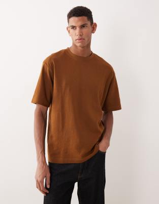Selected 100% cotton oversized t-shirt in brown