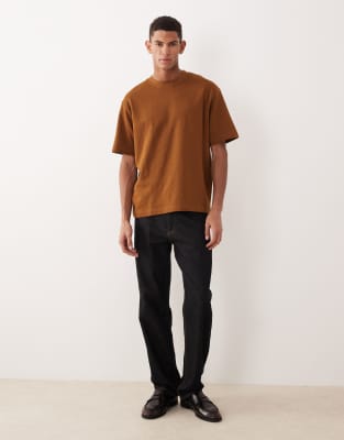 Selected 100% Cotton Oversized T-shirt In Brown