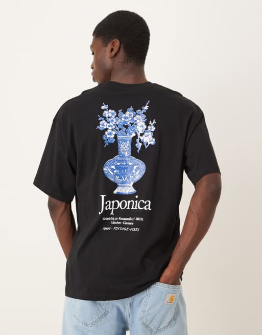 Selected 100% cotton oversized t-shirt with Japanese vase back print in black