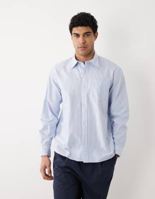 Selected 100% Cotton Oxford Long Sleeve Shirt In Blue