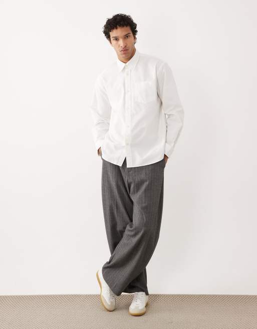 Selected 100% cotton Oxford long sleeve shirt in white , 2 of 5