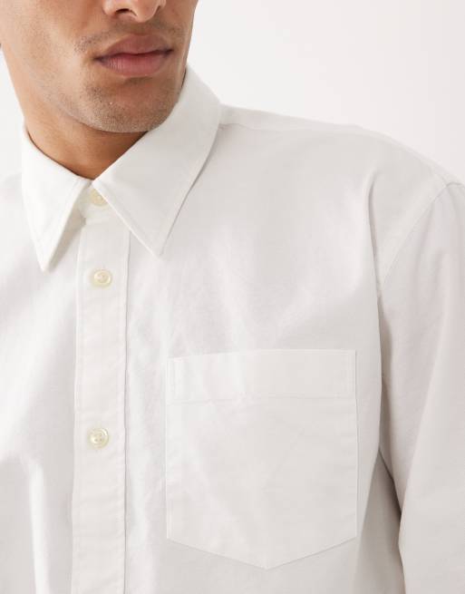 Selected 100% cotton Oxford long sleeve shirt in white , 5 of 5
