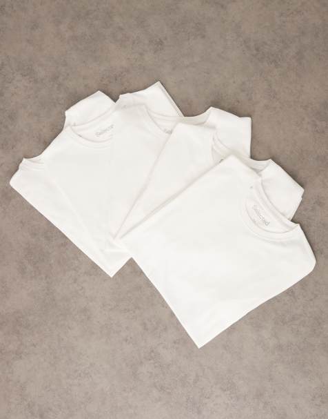 Selected 100% cotton regular fit 5 pack t-shirts in white