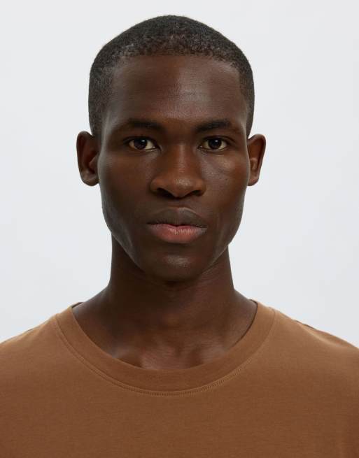 Selected 100% cotton regular fit  t-shirt in brown, 4 of 6