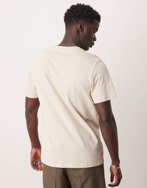 Selected 100% cotton regular fit  t-shirt in cream, 3 of 4