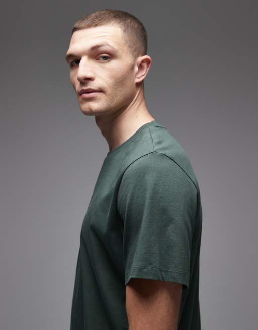 Selected 100% cotton regular fit  t-shirt in dark green, 4 of 5