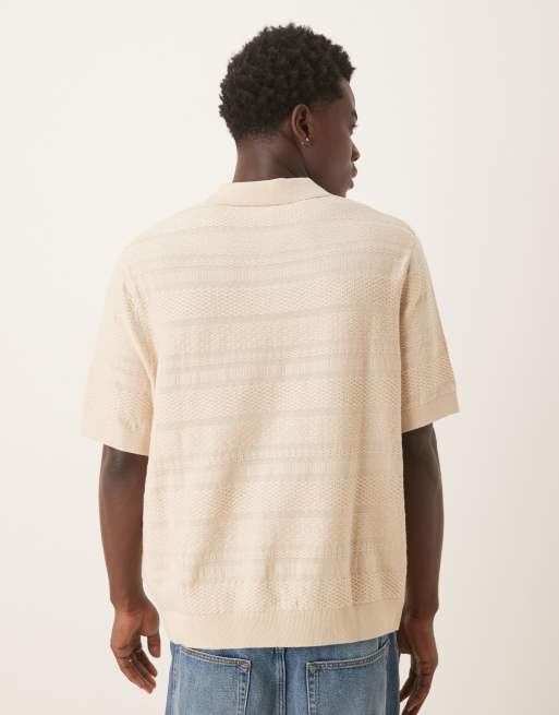 Selected 100% cotton short sleeve knit polo shirt in beige