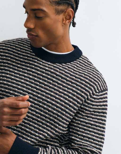 Selected 100% cotton structured knit sweater in navy, 2 of 5