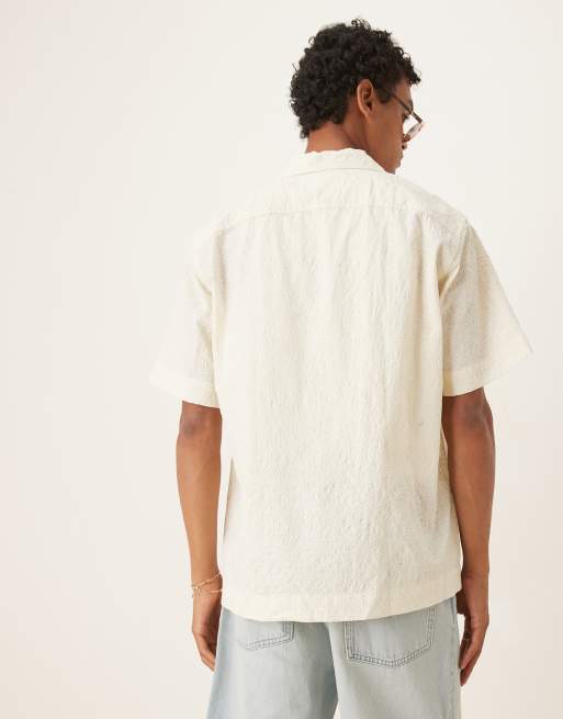 Selected 100% cotton textured pattern shirt in cream , 4 of 4
