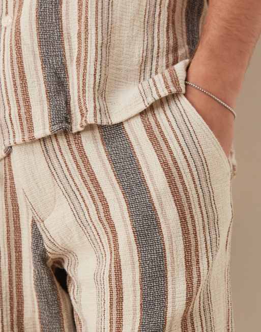 Selected 100% cotton textured stripe shorts in multi - part of a set , 3 of 5
