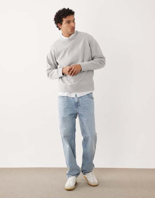 Selected 100% cotton vintage look sweatshirt in gray, 2 of 5