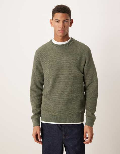 Selected 100% cotton waffle knitted jumper in dark green