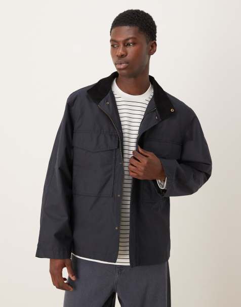 Selected 100% cotton waxed boxy jacket in navy - view 1