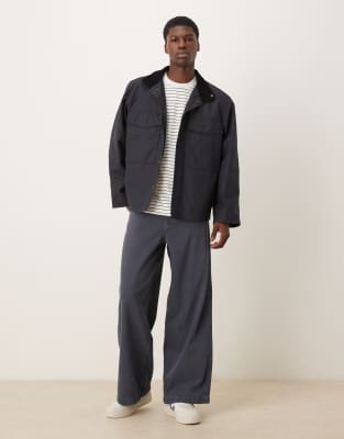Selected 100% Cotton Waxed Boxy Jacket In Blue