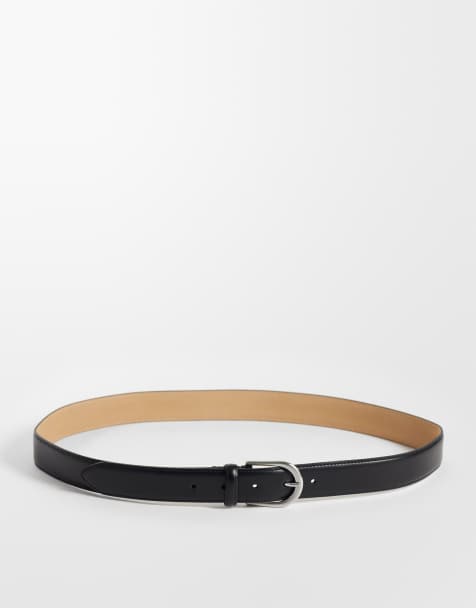 Selected 100% leather belt in black - view 1