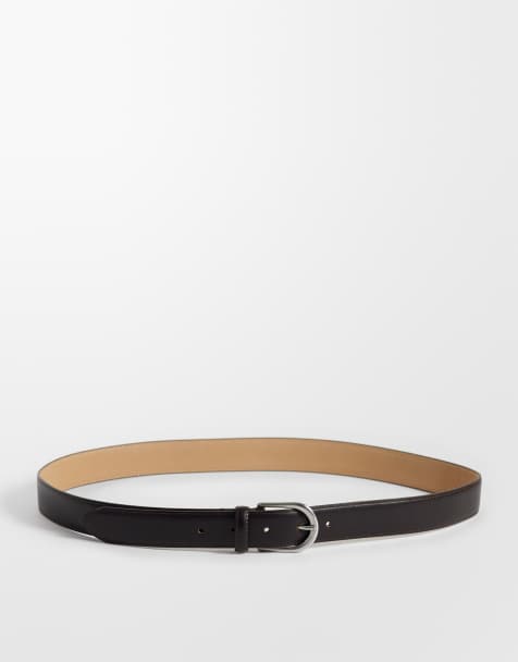 Selected 100% leather belt in dark brown - view 1