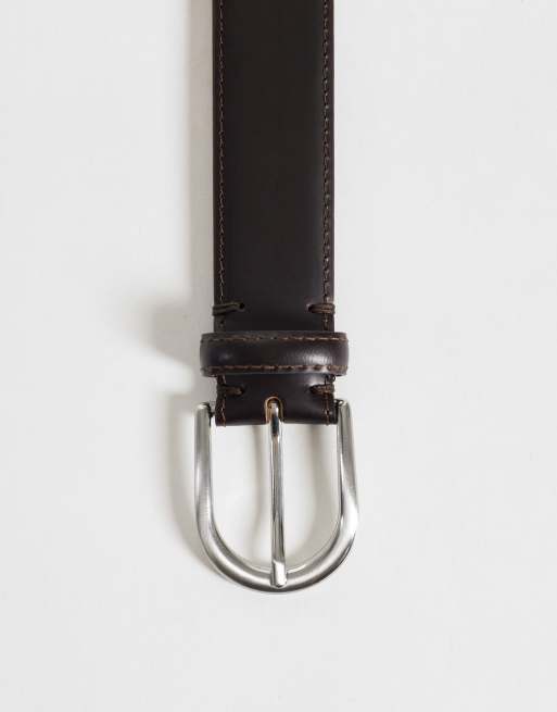 Selected 100% leather belt in dark brown, 2 of 3