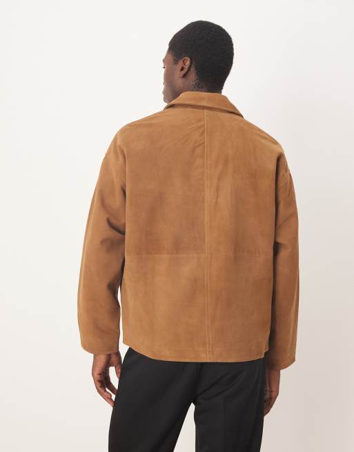 Selected 100% leather double zip suede jacket in light brown | ASOS