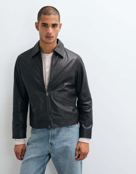 Selected 100% leather jacket in dark brown - view 1