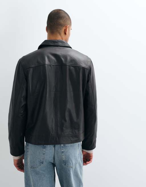 Selected 100% leather jacket in dark brown, 3 of 5