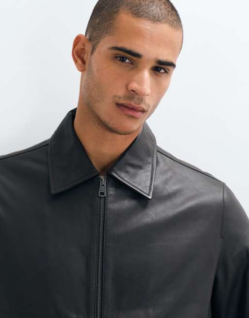 Selected 100% leather jacket in dark brown, 4 of 5