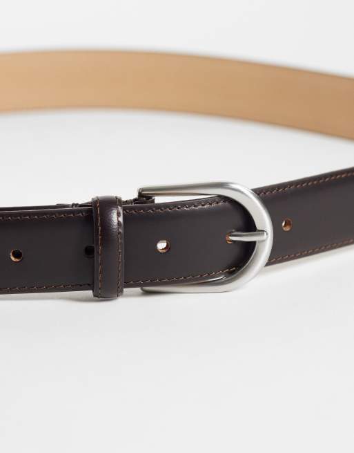 Selected 100% leren riem in donkerbruin, 3 van 3