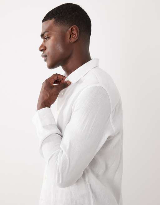 Selected 100% linen long sleeved shirt in white, 5 of 5