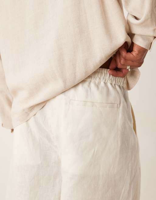 Selected 100% linen shorts in white , 2 of 5
