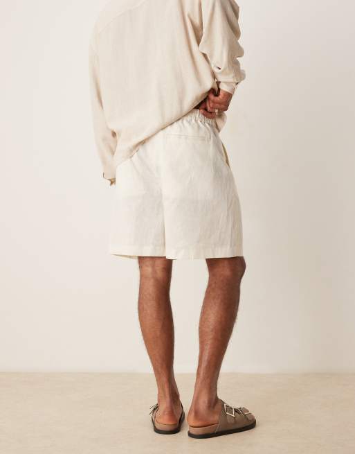 Selected 100% linen shorts in white , 5 of 5