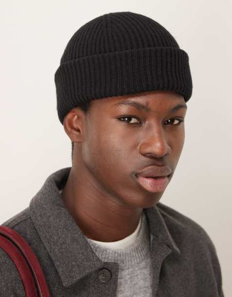 Selected 100% merino wool beanie in black - view 1