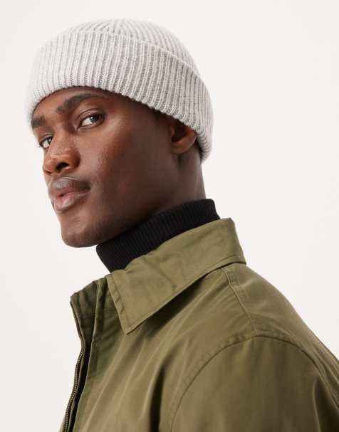 Selected 100% merino wool beanie in light gray - view 1