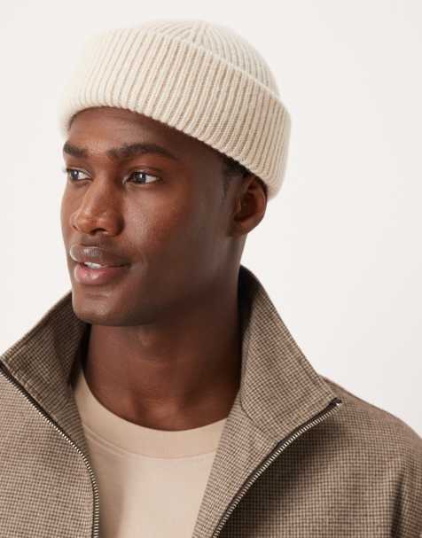 Selected 100% merino wool fisherman beanie in beige - view 1