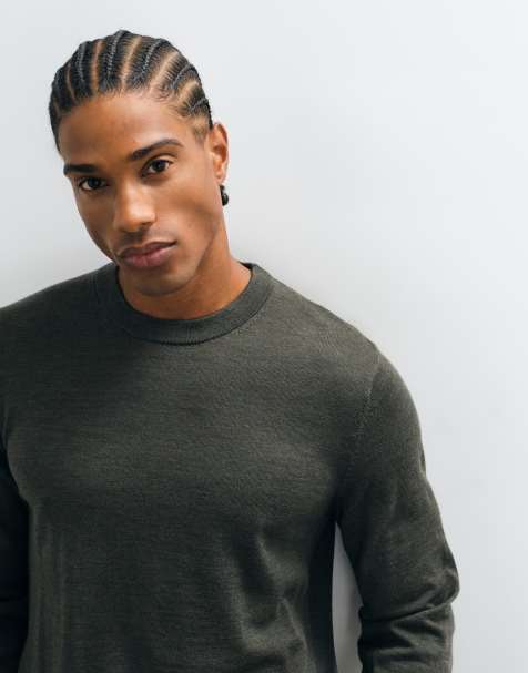 Selected 100% merino wool knit jumper in khaki - view 1