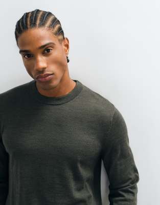 Selected 100% Merino Wool Knit Sweater In Green