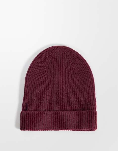 Selected 100% merino wool sailor beanie in burgundy - view 1