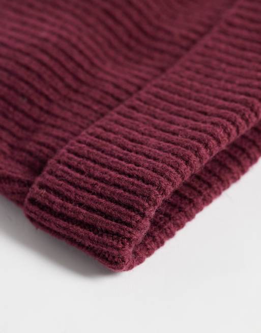 Selected 100% merino wool sailor beanie in burgundy, 2 of 3