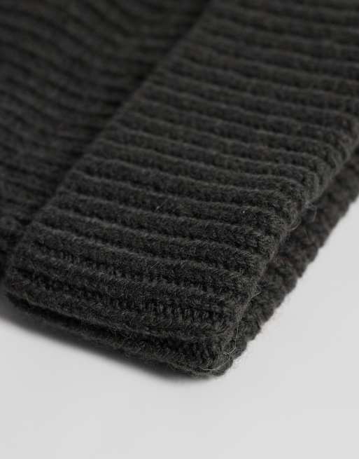 Selected 100% merino wool sailor beanie in earthy brown, 2 of 3