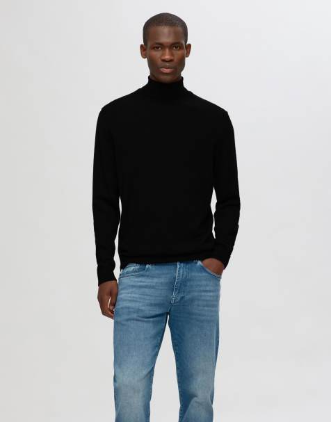 Selected 100% merino wool turtleneck knit jumper in black  - view 1