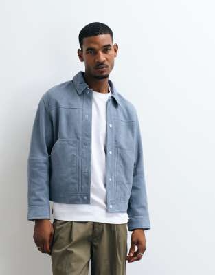 Selected 100% Suede Trucker Jacket In Blue