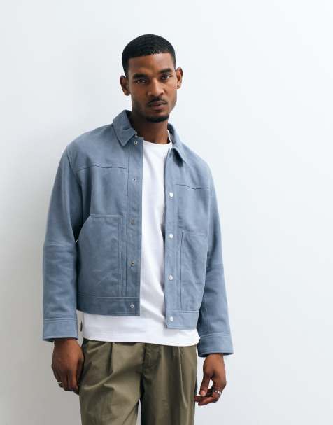 Selected 100% suede trucker jacket in blue - view 1